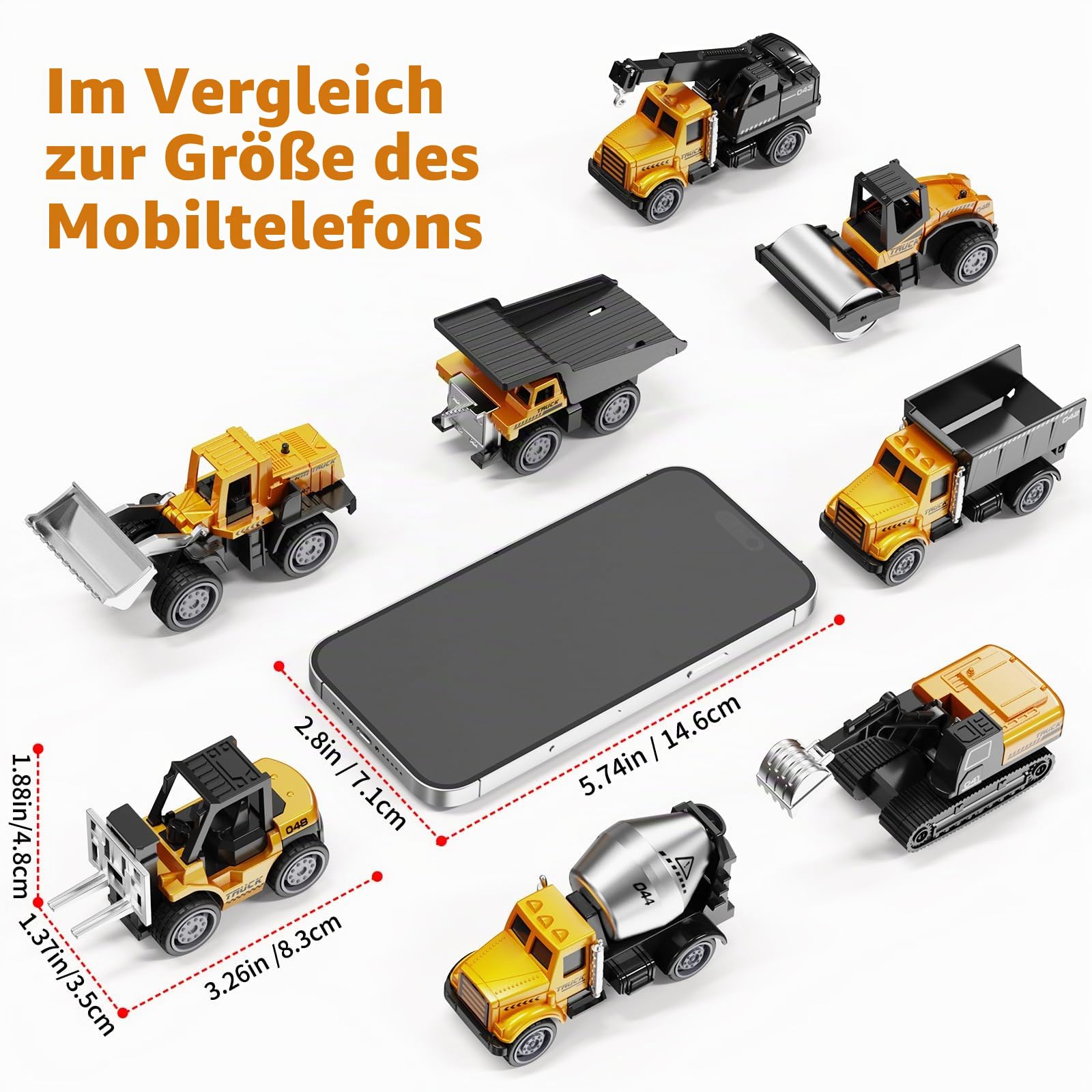 HONGTUO Baustellen Fahrzeuge Metall Kunststoff Bagger Spielzeugautos Transporter Kinderspielzeug für Kinder 3 4 5 Jahren，Geschenk Set 8-teilig