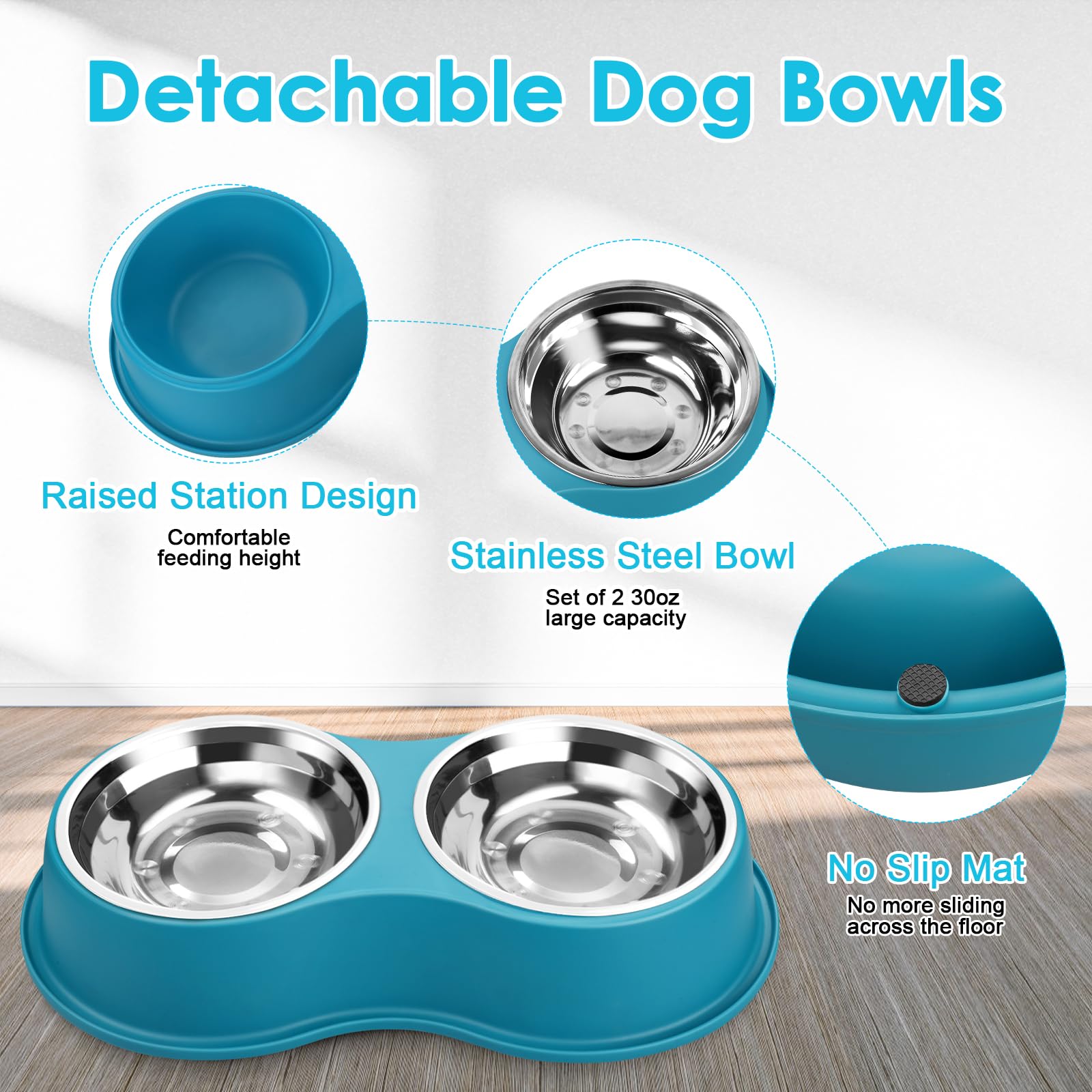 Epetslove Juego de cuencos grandes de acero inoxidable para perros con base antideslizante, cuencos de alimentación para mascotas con bordes elevados para evitar derrames, plato para perros y gatos
