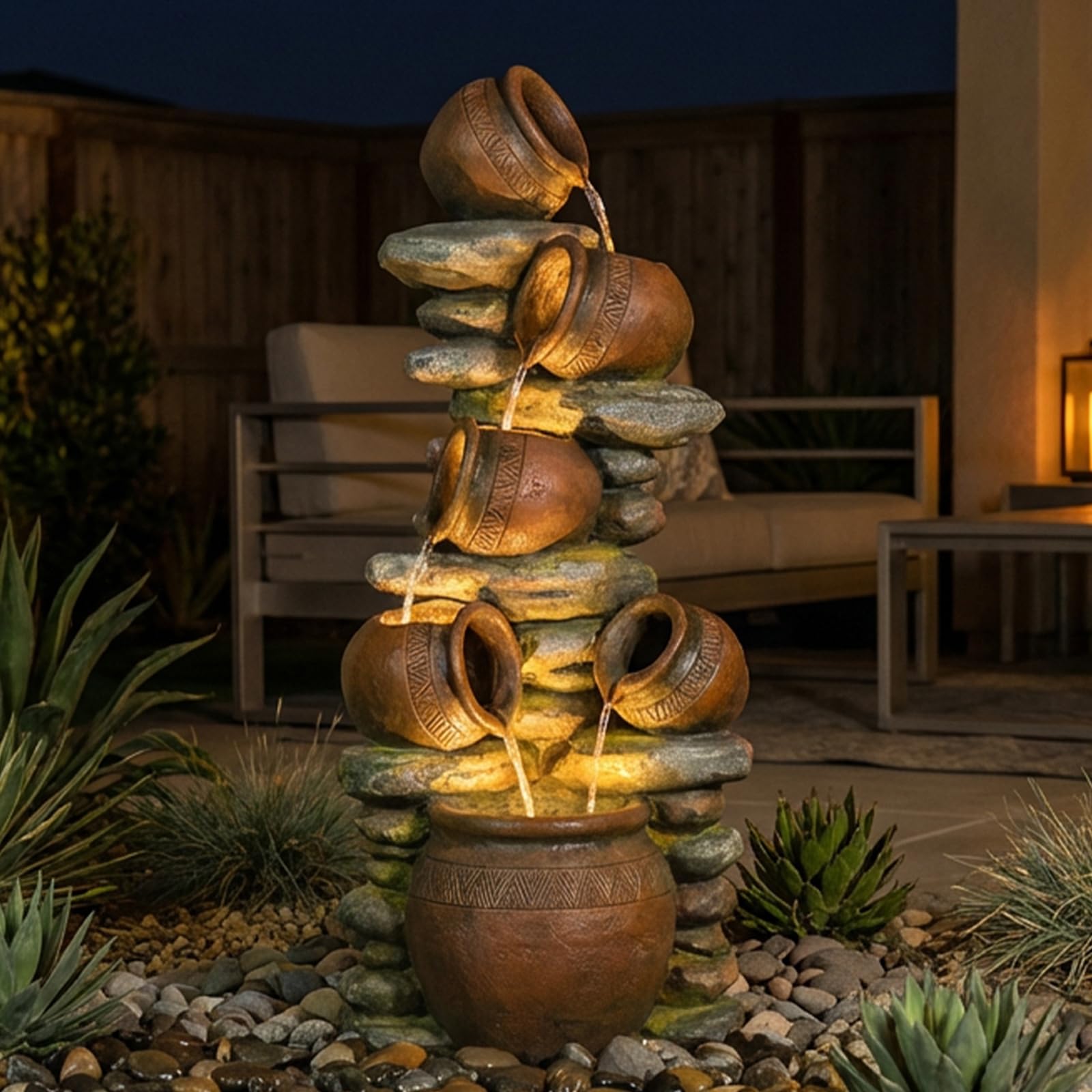Bumilgar 60 Inch 5-Tier Rustic Crock Fountain