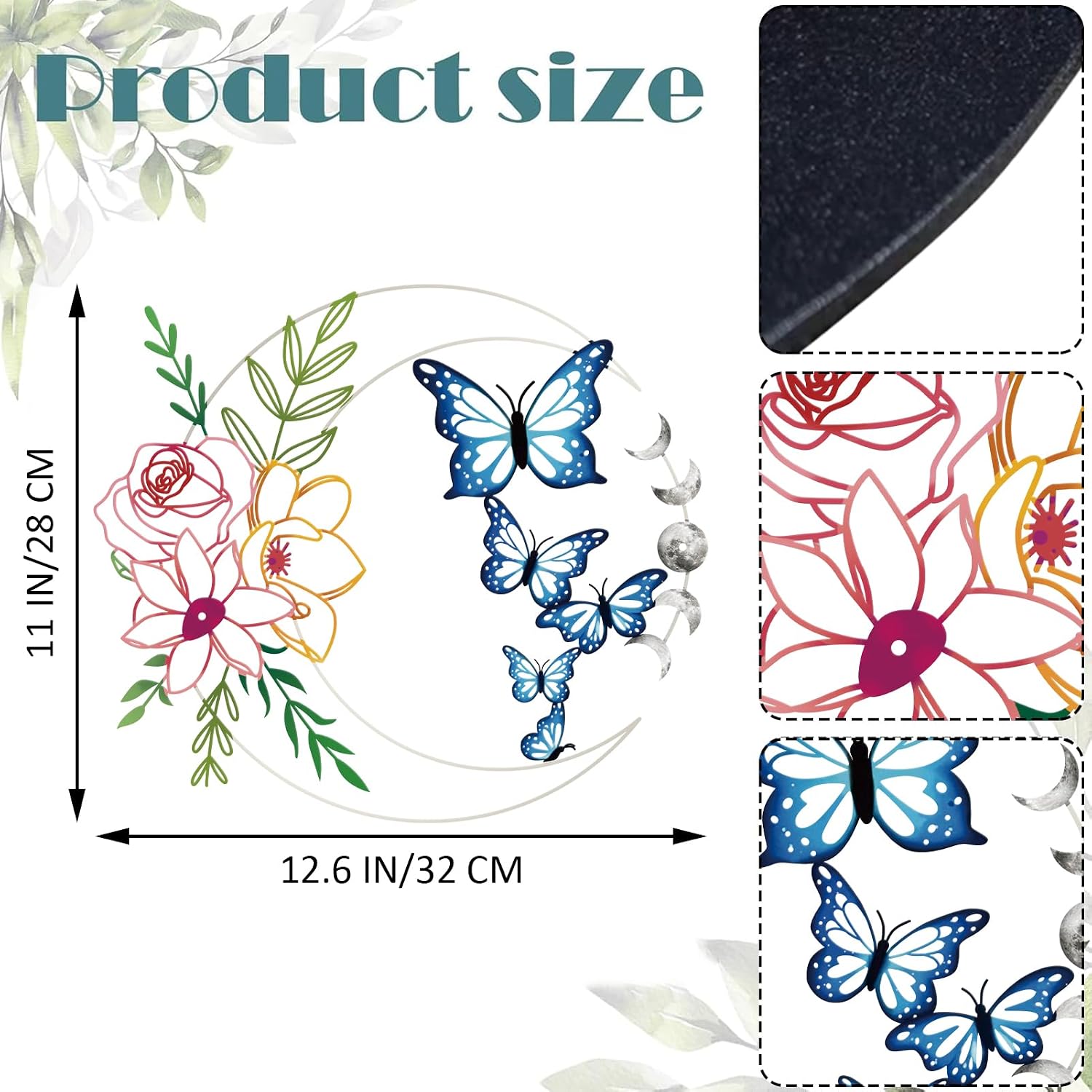 ruelen Metal Moon Wall Art Colorful Floral Butterfly Wall Art for Indoor Living Room Bedroom Bathroom Outdoor Garden Yard Fence Farmhouse Decoration (Colorful)