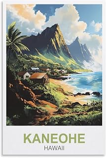 Kaneohe Hawaii Vintage Travel Poster 16x24inch(40x60cm) Canvas Wall Art Poster Print Artwork Painting Picture for Home Decoration Living Room Office Bedroom