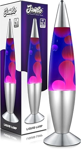 Jambo - Preciosa lámpara de movimiento líquido de 16 pulgadas - Entretenimiento para niños y adultos - Azul con cera fucsiamorada, 16 pulgadas