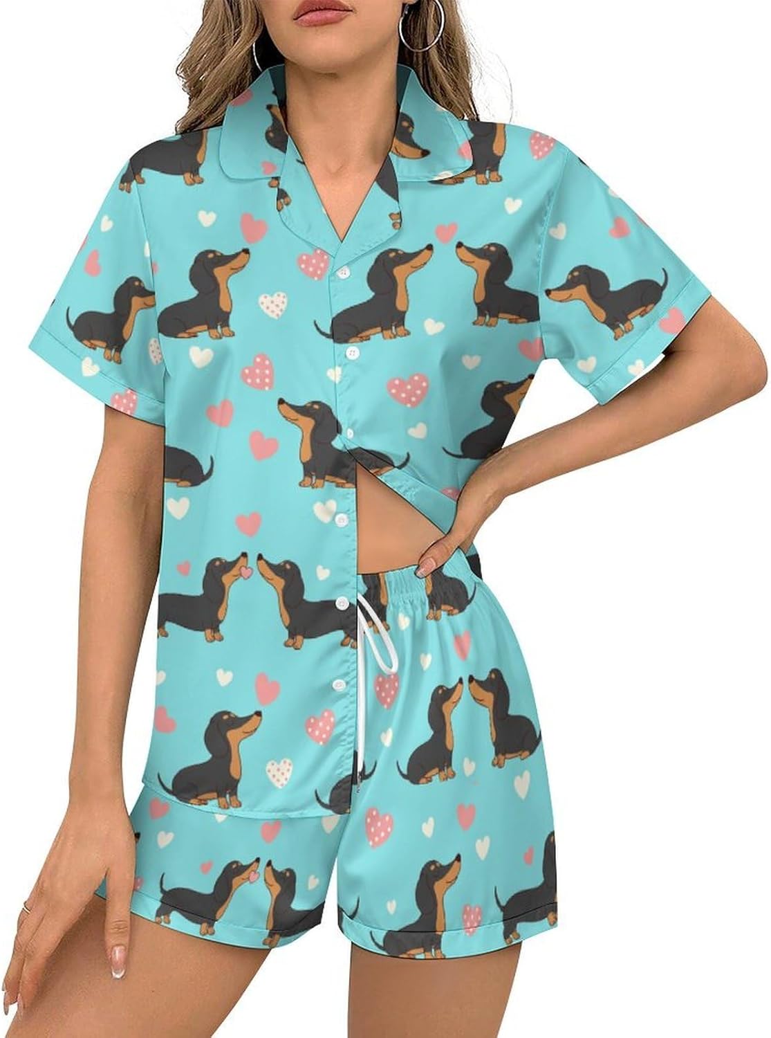 Dujiea Women Pajamas Sets Short Sleeve Sleepwear, Soft Satin Button Down Lounge Wear Set 2 Piece Pjs Shorts Set XS-2XL - Image 3