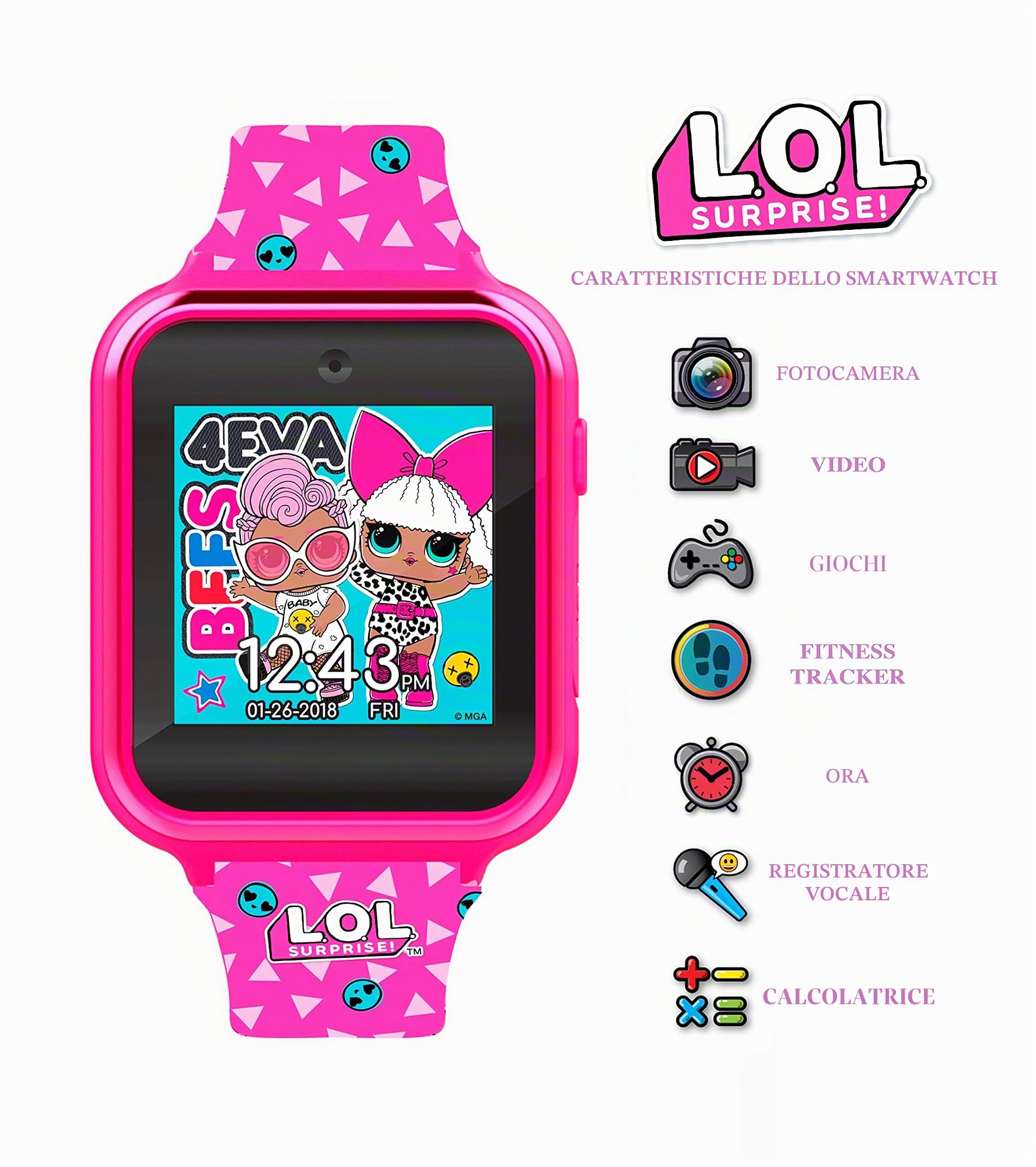 Disney Orologio Digitale Quarzo Ragazze con Cinturino in Silicone Rosa LOL4264