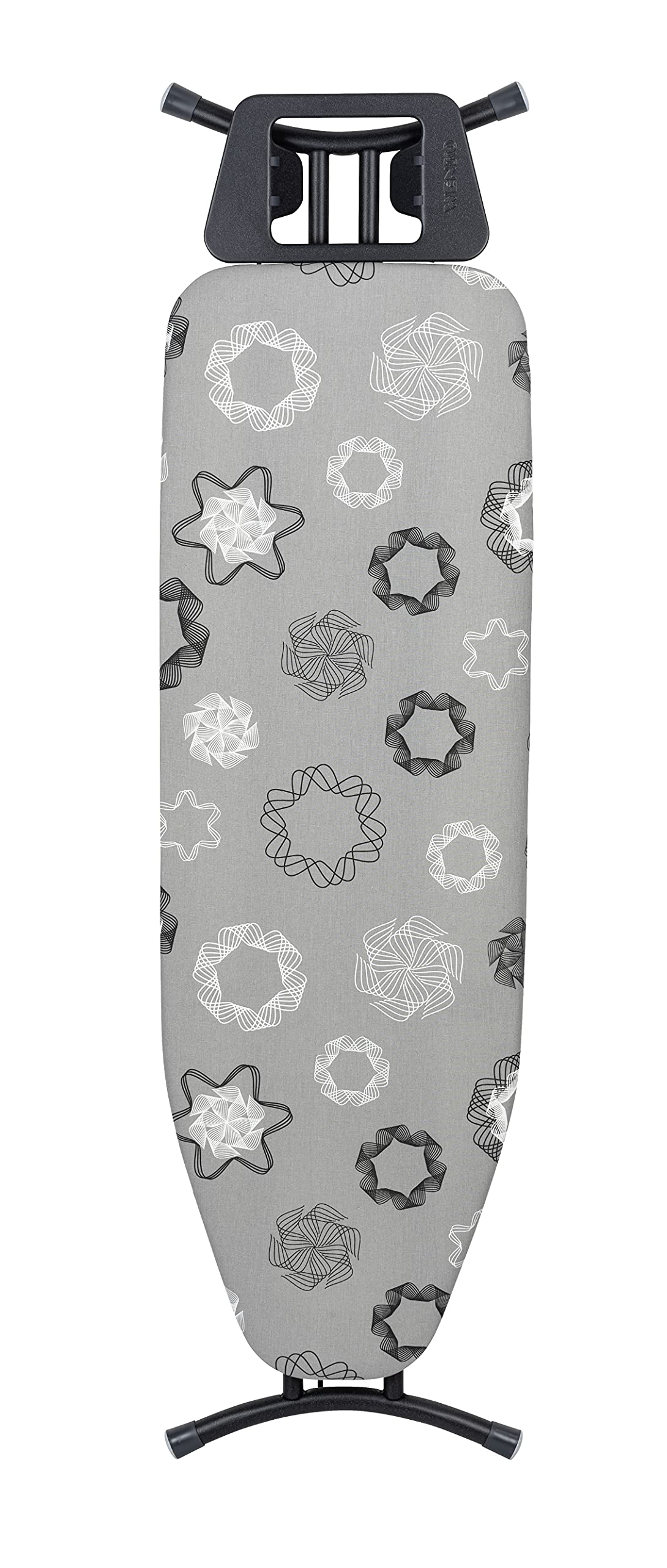 WENKO Bügeltisch Classic Black, Bügelbrett, dampfbügelgeeignet, mehrfach höhenverstellbar 73-90 cm, besonders standfest in Schwarz Ø 22/28 mm, Bügelfläche 120 x 38 cm, 8 mm Polsterung