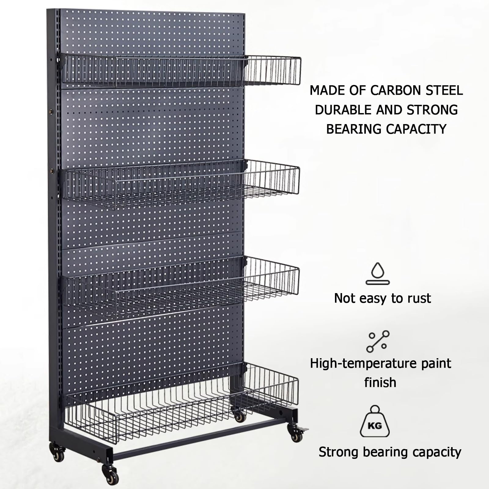 Rayonnage De Magasin Présentoir, Panneau Perforé Présentoir Avec 20 Crochets Garage Organiseur Pour Panneau Perforé Présentoir Avec Roulettes Pour Épicerie Fournitures De Bureau(Black,92x40x170cm)