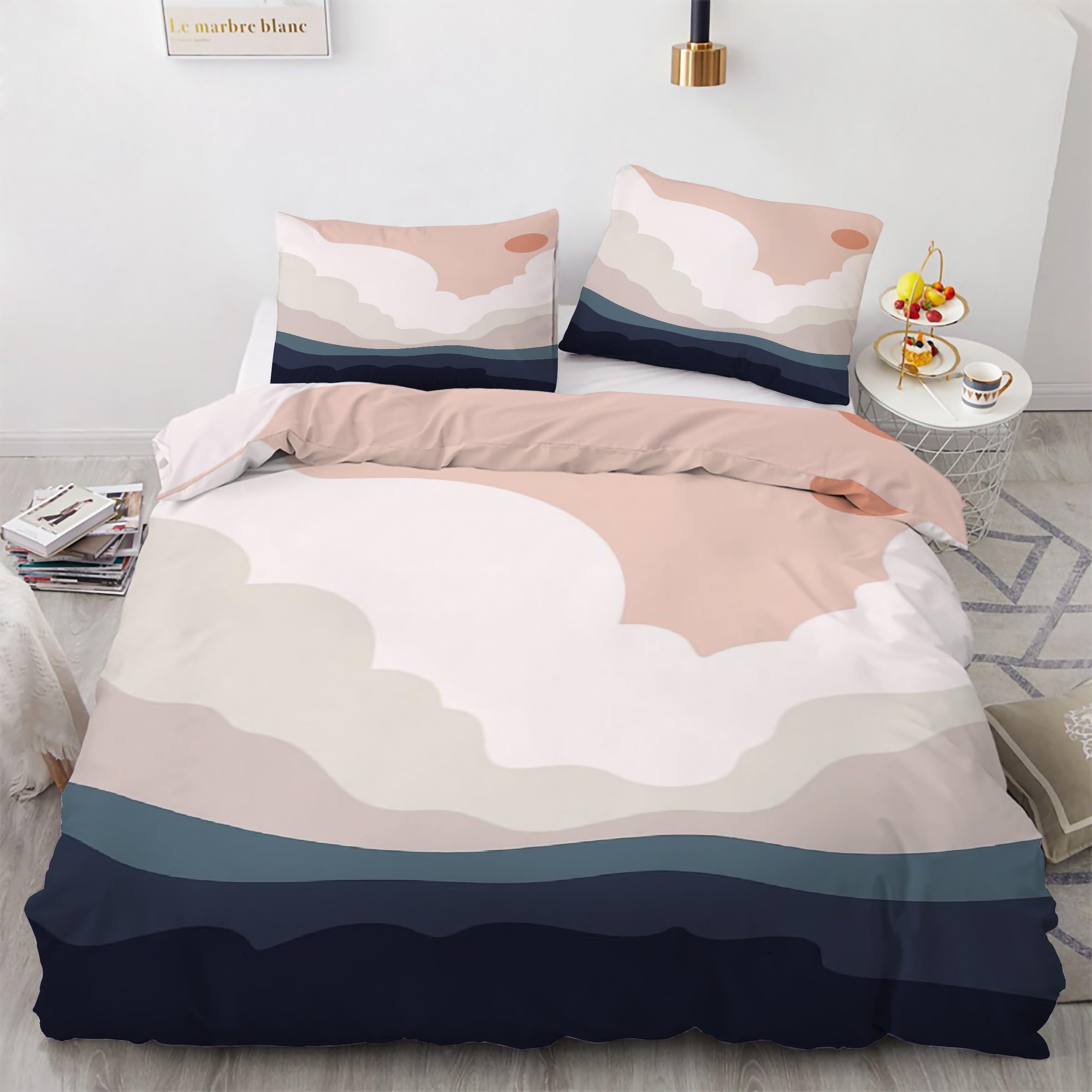 Housse de couette 240x260 cm nuages blancs avec ses 2 taies d'oreiller assorties
