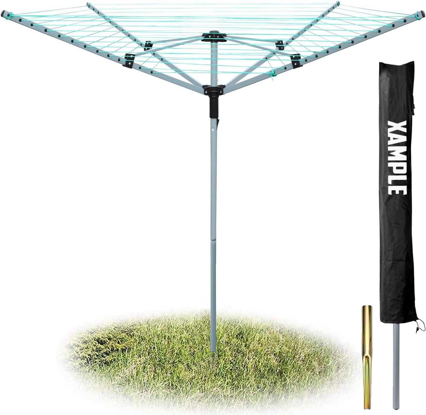 WALGREEN- 50m Rotary Washing Line- 4 Arm Design with Adjustable Height- Clothes Line for Efficient Drying- Outdoor Washing Line Spike with Ground Socket & Protective