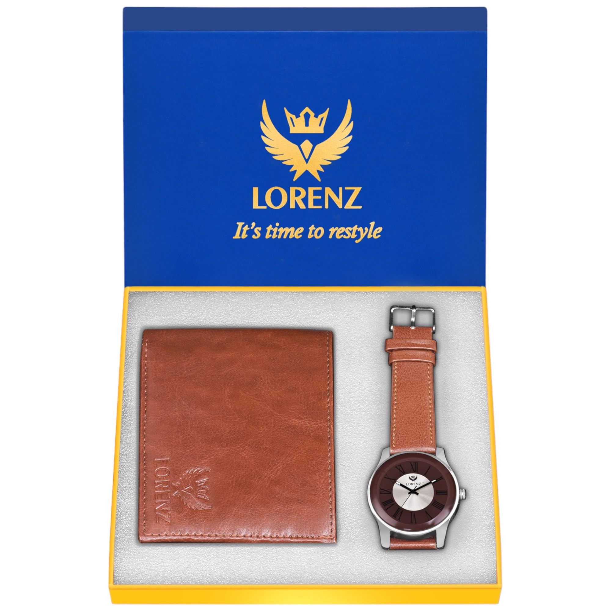 LORENZ Gift Set Combo of Tan Brown Analog Watch & Hi-Quality PU Wallet & Magnetic Gift Box for Men | CM-404WL-61 (B0B2DS5BQY) Amazon Price History, Amazon Price Tracker