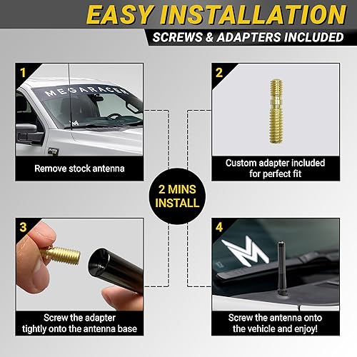 Miniatura 5 de Antena de fibra de carbono para camión | Compatible con F150 (año 2009-2025) | RAM 1500 (2009-2024) | Antenas cortas de audio y video para automóvil