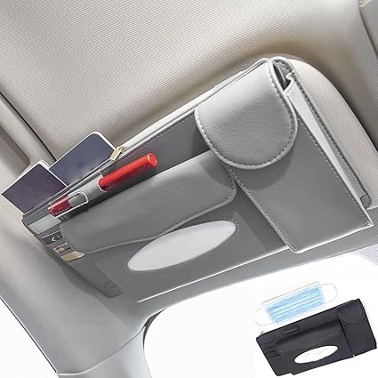 Amazon Co Jp Yurayura サンバイザー ティッシュカバー 車用ティッシュケース 車内収納用品 多機能 サンバイザー ティッシュホルダー 便利グッズ 汎用車型 車 収納ポケット 小物入れ 大容量 便利グッズ メガネホルダー Puレザー マスク カード サングラス ペン グレー