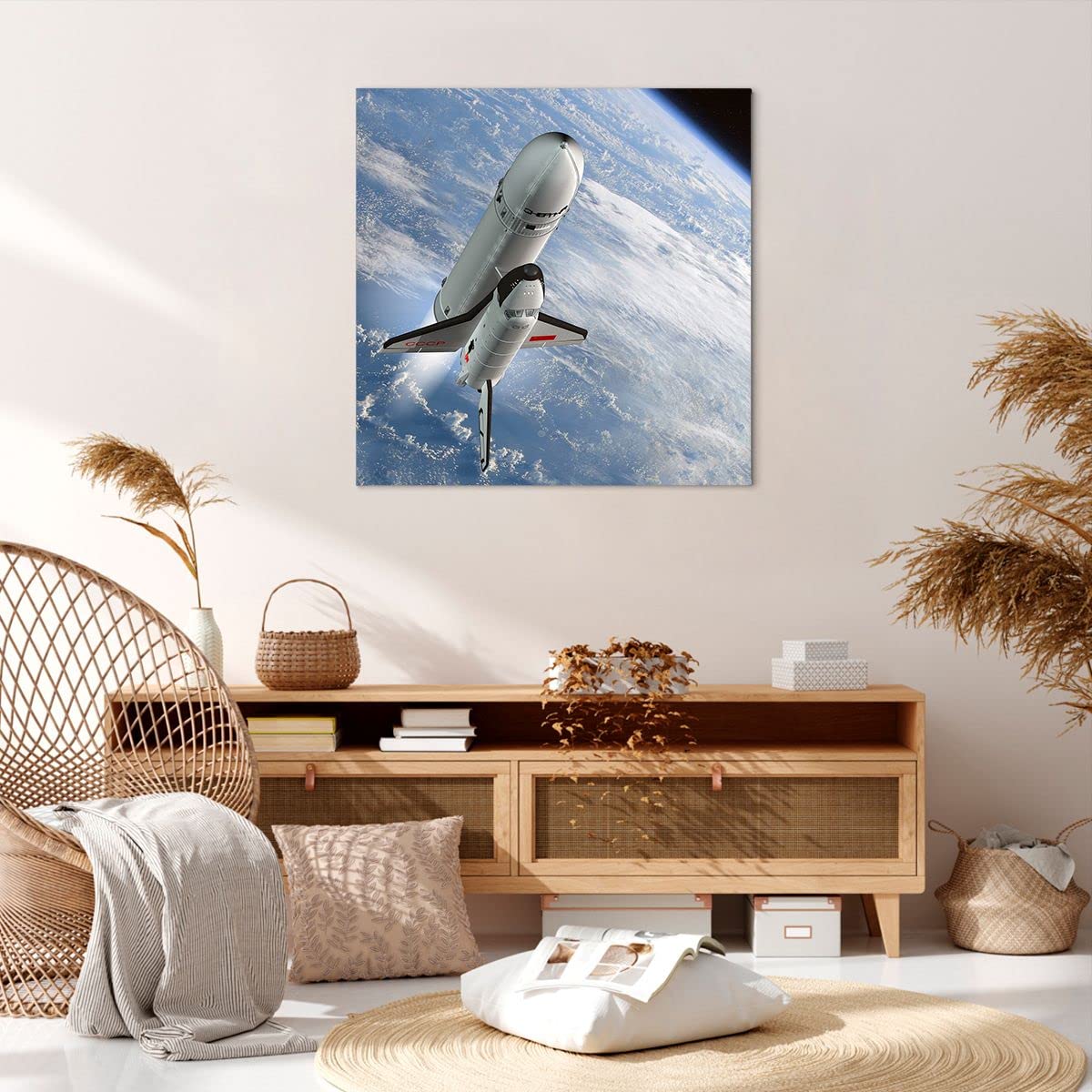 Tableau Déco Murale Toile Futuriste Hexagone Néon - 70x140 Cm Sans Cadre, Impression HD Pour Salon, Chambre, Cuisine - Décoration Moderne Science-fiction - 5