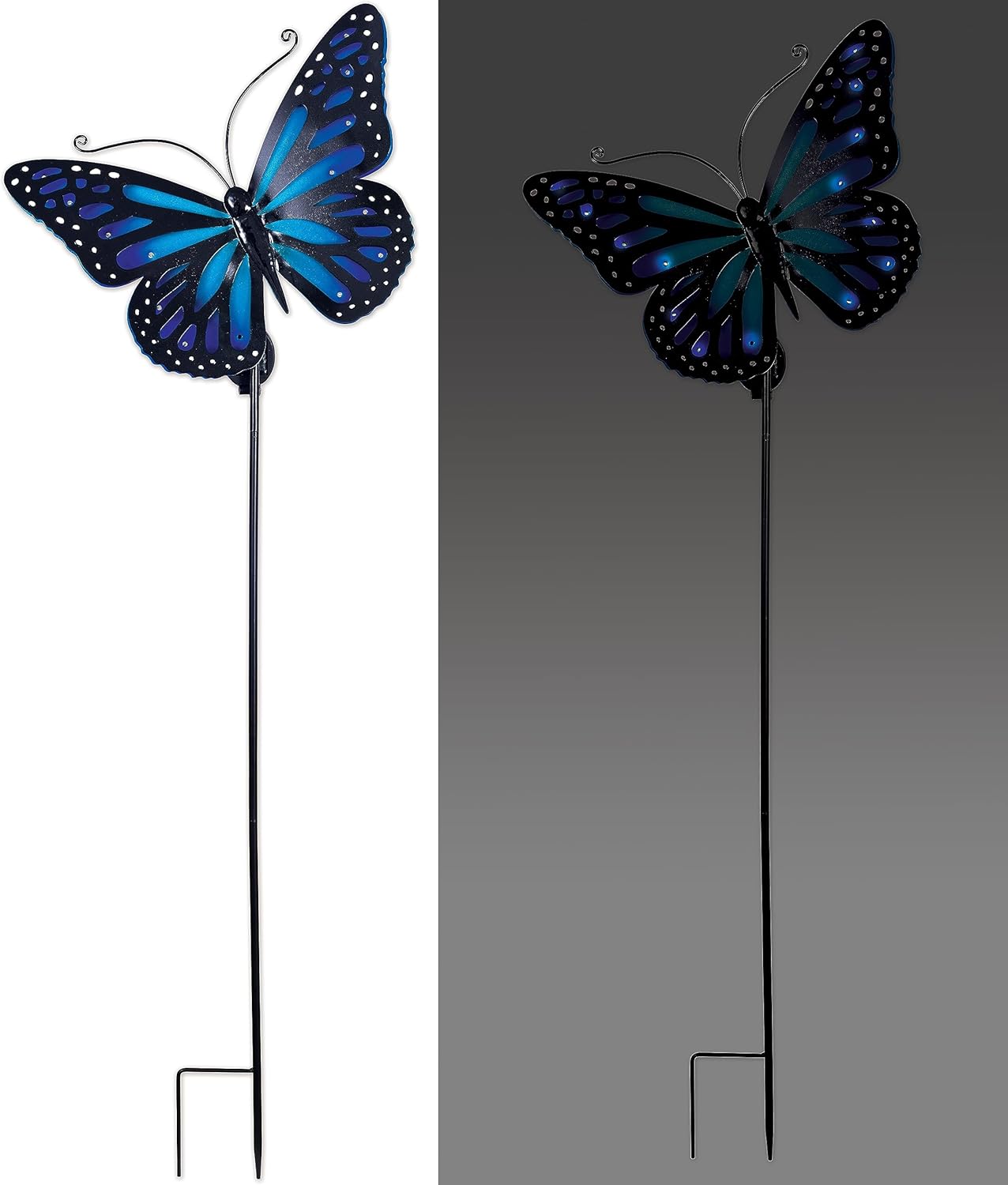 Sunset Vista Designs 94452 Outdoor Solar Collection Metal Garden Stake Waterproof LED Light Yard Decoration, Monarch Butterfly - Blue