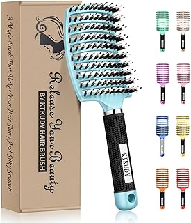 KTKUDY Detangling Brush Boar Bristles Hairbrush Make Hair Shiny & Healthier Curved and Vented Detangler Brush for Women Men Kids Wet and Dry Hair (light Blue)