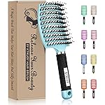 KTKUDY Detangling Brush Boar Bristles Hairbrush Make Hair Shiny & Healthier Curved and Vented Detangler Brush for Women Men Kids Wet and Dry Hair (light Blue)