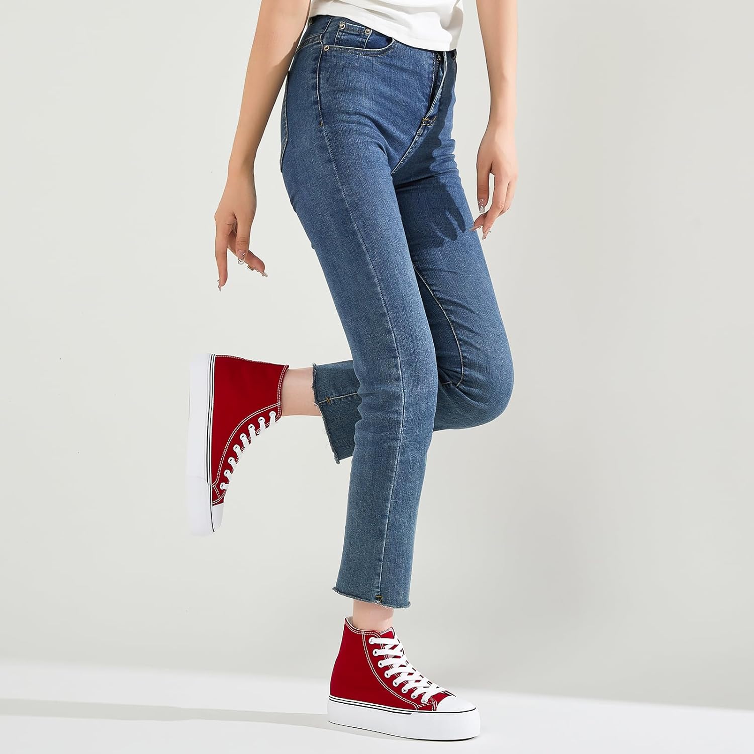 FRACORA Womens High Top Canvas Shoes White Black Platform Sneakers Lace Up Shoes for Women - Image 5