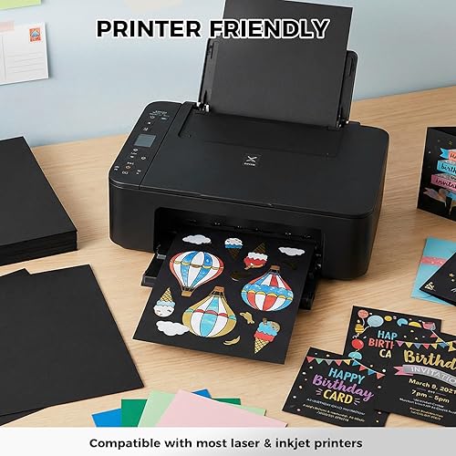 Miniatura 4 de Koogel 27 hojas de papel de cartulina negra de 8.27 x 11.7 pulgadas, tamaño A4, cartulina pesada de 92 libras/8.82 oz/m² para hacer tarjetas,