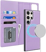 ELTEKER Etui Coque pour Samsung Galaxy S22 Ultra [Compatible Chargement sans Fil] Magnétique Amovible Protection Housse en Cuir Pochette Étui à Rabat avec Porte Carte Portefeuille - Violet