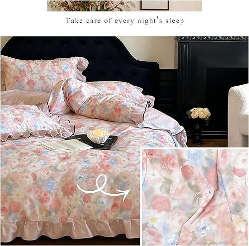 Miniatura 53 de Funda de edredón de 3 piezas, funda de edredón de algodón suave, estilo bohemio, juego de ropa de cama estética con cierre de cremallera, 4 lazos