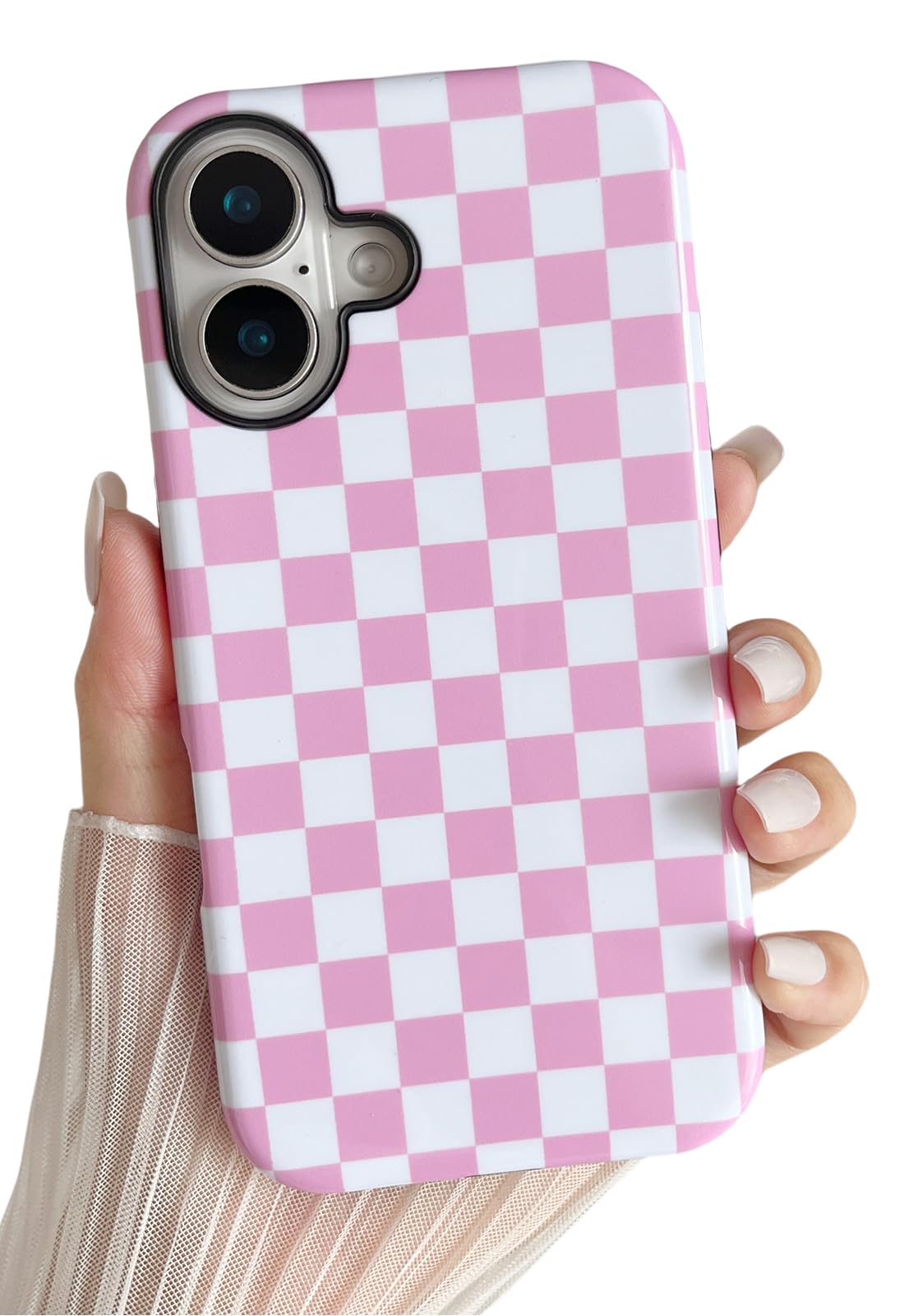 Longlayss Compatible with iPhone 16 Plus Case Cute Aesthetic Checkerboard Checkered Phone Case for Women Girl Shockproof Slim TPU and Hard PC