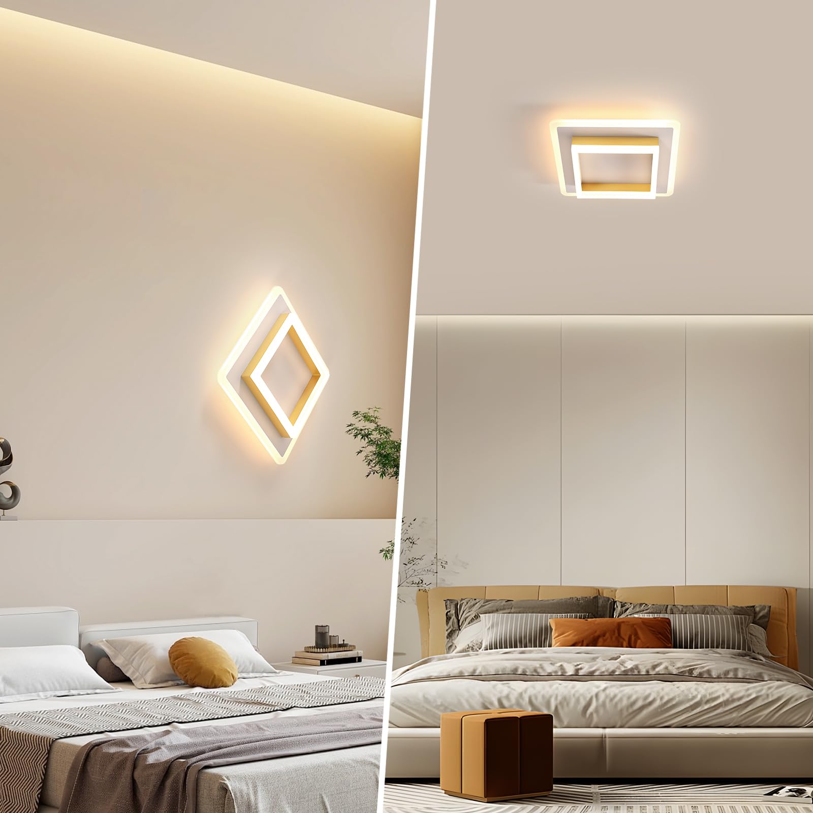 DELIPOP Plafoniera LED Moderno, Lampada da Soffitto Oro 30W 3375LM, Lampadario LED Luce Calda 3000K per Soggiorno Camera da Letto Cucina Corridoio