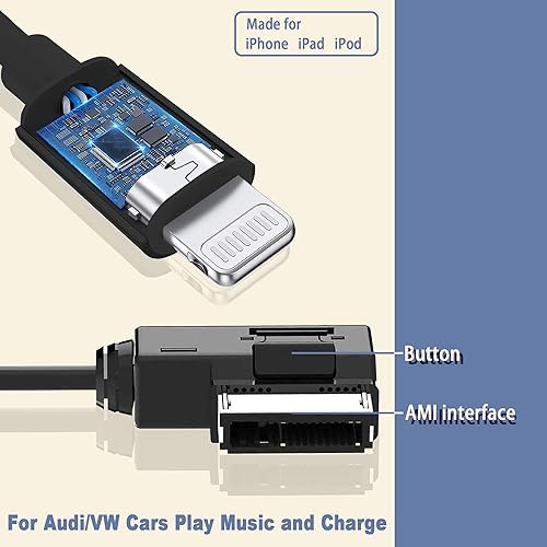 Miniatura 3 de AMI MMI - Cable auxiliar para iPhone 14 13 12 11 XS XR X 8 7 6, adaptador de interfaz auxiliar de coche compatible con Audi