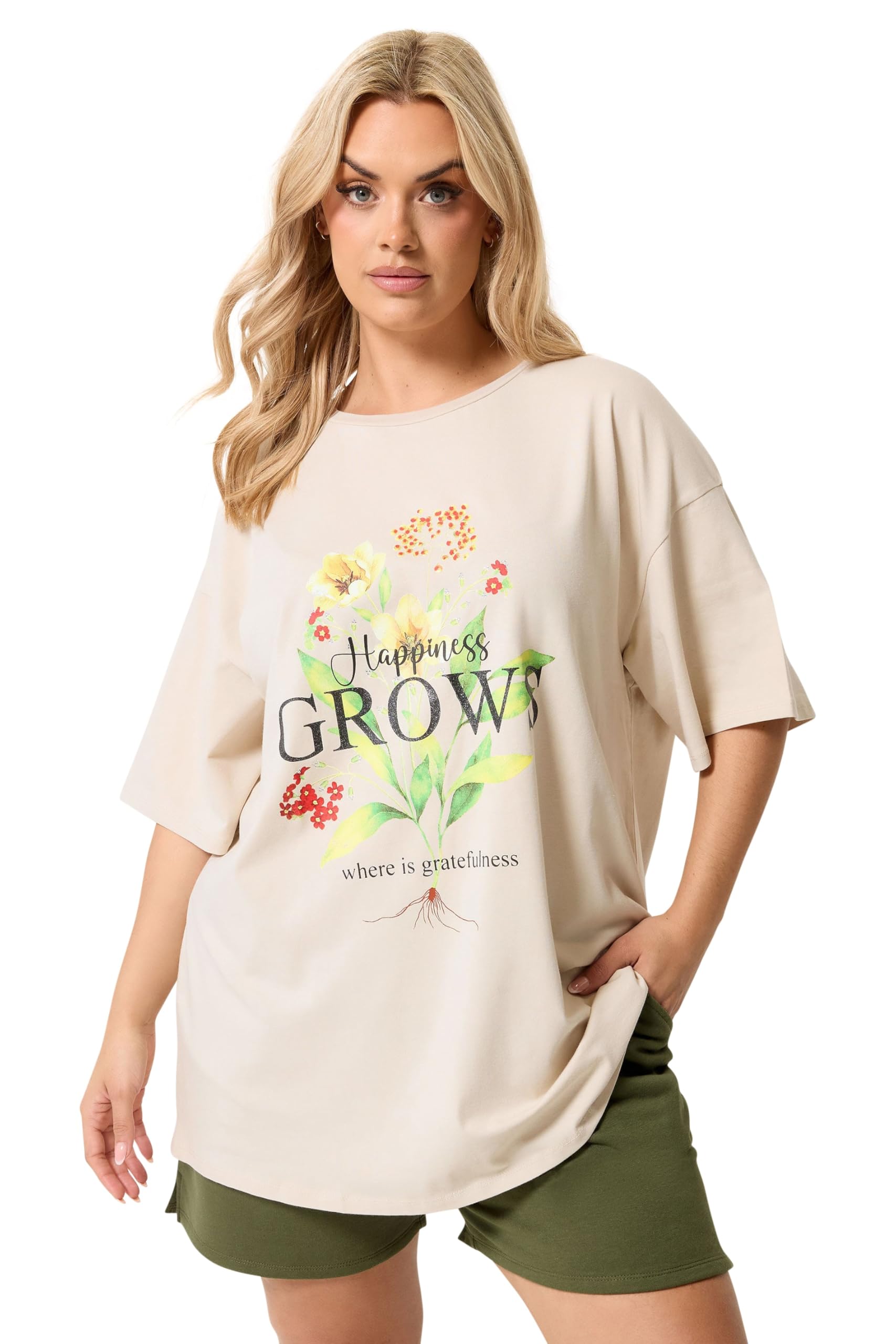 Yours Women's Natural Flower Graphic T-Shirt In | Size: 30/32