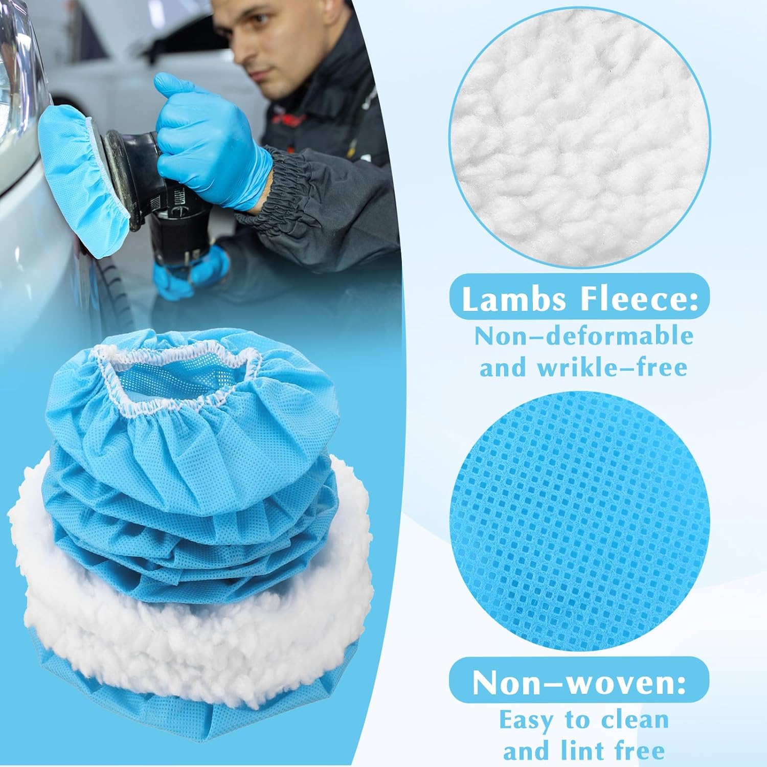 12Pcs Car Buffing Pads, Microfiber Polishing Pad, Car Polishing Bonnet Buffing Pad, Microfiber Lambswool Polishing Pad Set for 5"-6" Buffers Orbital Buffer Pads Wax Cover Kit Ideal for Vehicle Waxing - Image 5