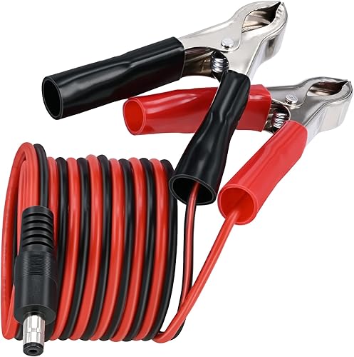Yeebline DC 5.5 0.083 in Abrazaderas de batería Cable de extensión, 5FT 16AWG 12V Pinzas de cocodrilo Conector macho para sujetar cargador de coche