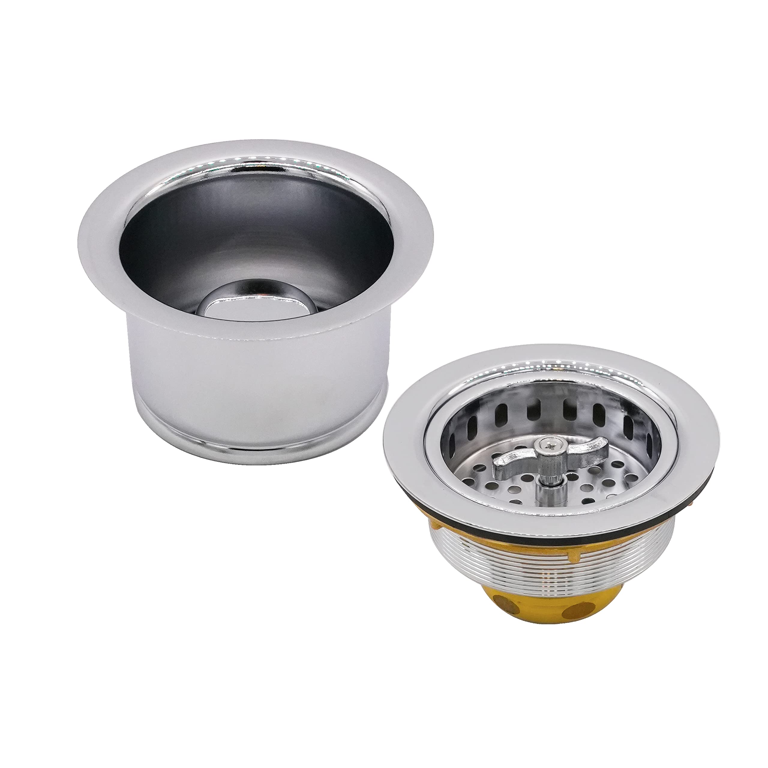 Westbrass CO2195-26 - Paquete combinado de 3-1/2 pulgadas con tuerca de mariposa estilo torcido, colador de cesta grande y cuello extra profundo para fregadero de cocina, brida de eliminación de