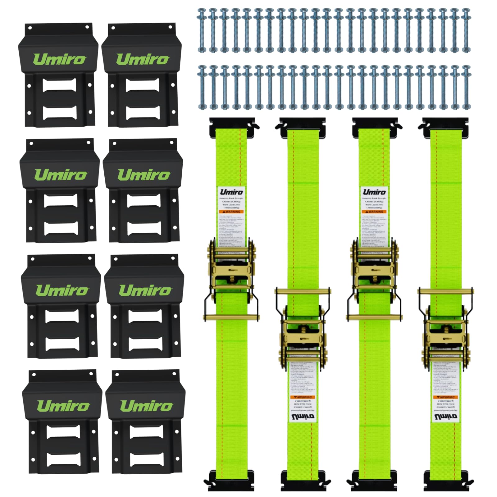 UTV Wheel Chock Tie-Down Kit, 4-Pack 2" x 10' E Track Ratchet Straps, 4,500lb Break Strength, Heavy Duty Trailer Tire Straps for SXS, UTV, ATV, Lawn Mower (Neon Green, 4pack)