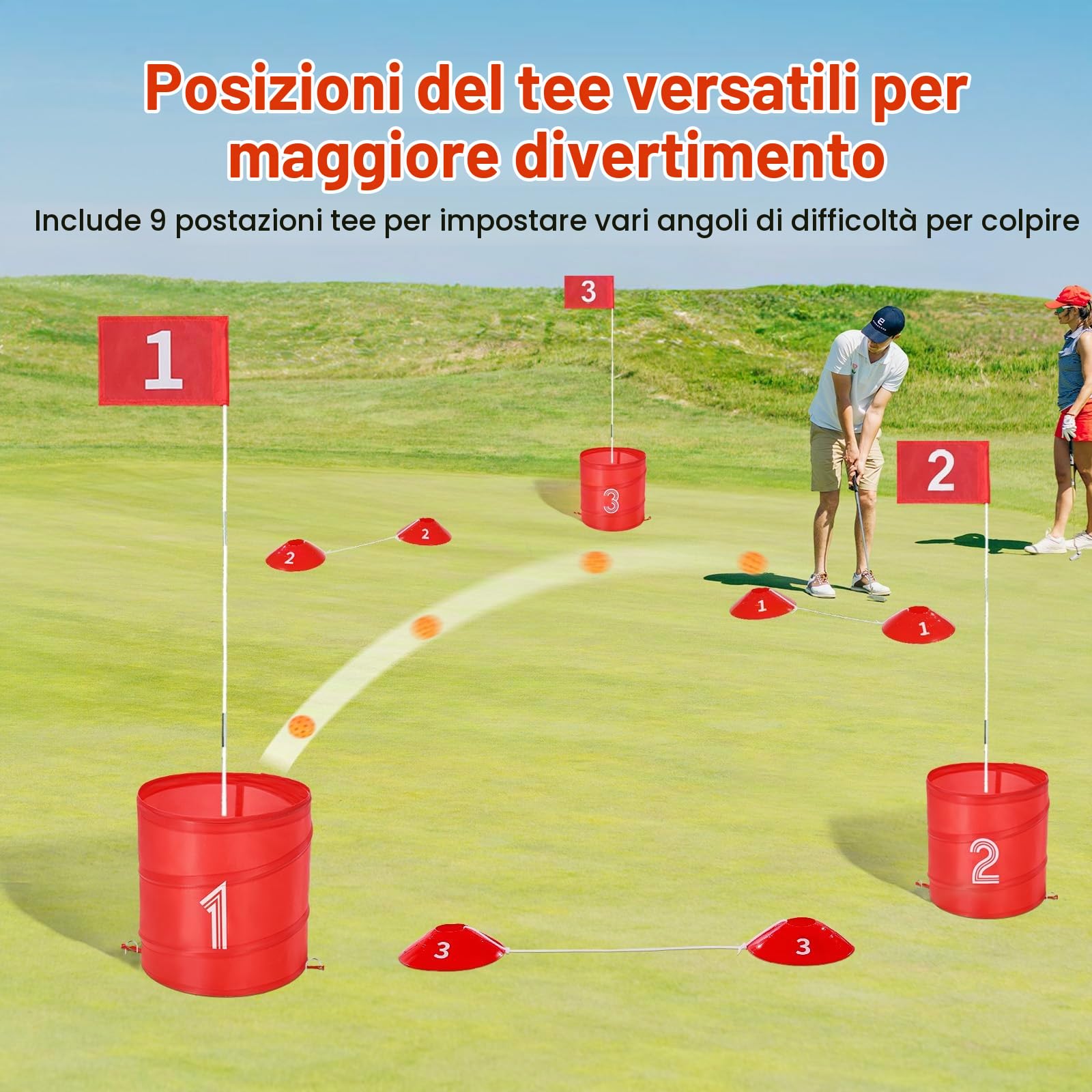 VEVOR Gioco da Golf da Giardino, Campo da Golf a 9 Buche, Giochi di Pratica del Gioco del Golf con Secchio per Famiglie, Adulti e Bambini, Gioco di Golf Portatile per Esterni per Cortile, Campeggio