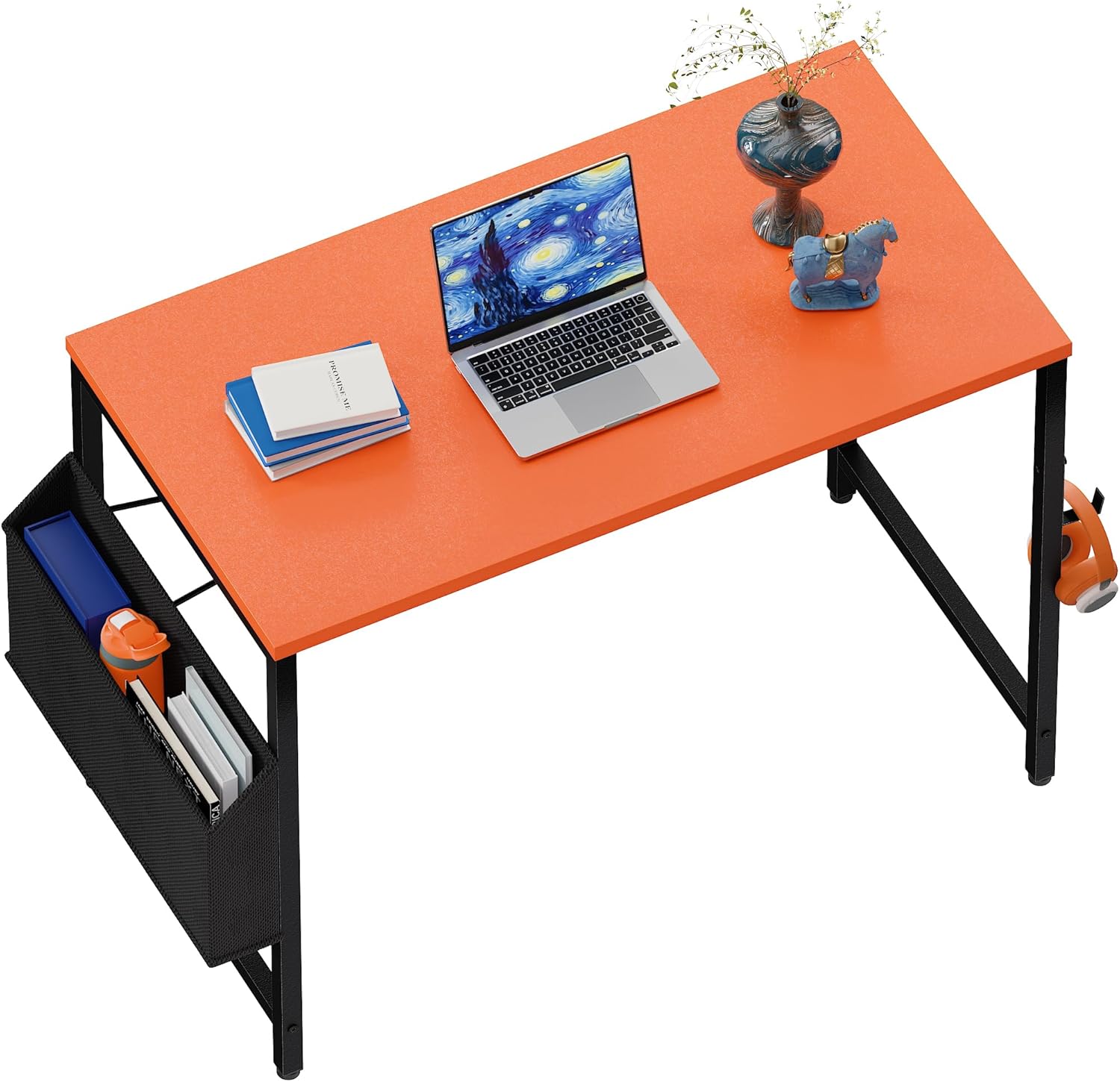 Pamray 32 Inch Computer Desk for Small Spaces with Storage Bag, Home Office Work Desk with Headphone Hook, Small Office Desk Study Writing Table Orange 32 inch