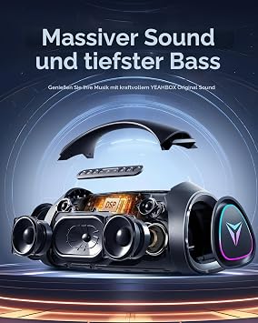 YEAHBOX Sonic Boom Max 300 W Bluetooth Speaker with Solid Bass IPX67 Waterproof Portable Speaker with Subwoofer/Equalizer/5 Players/BT 5.3/Quick Charge Outdoor Speaker