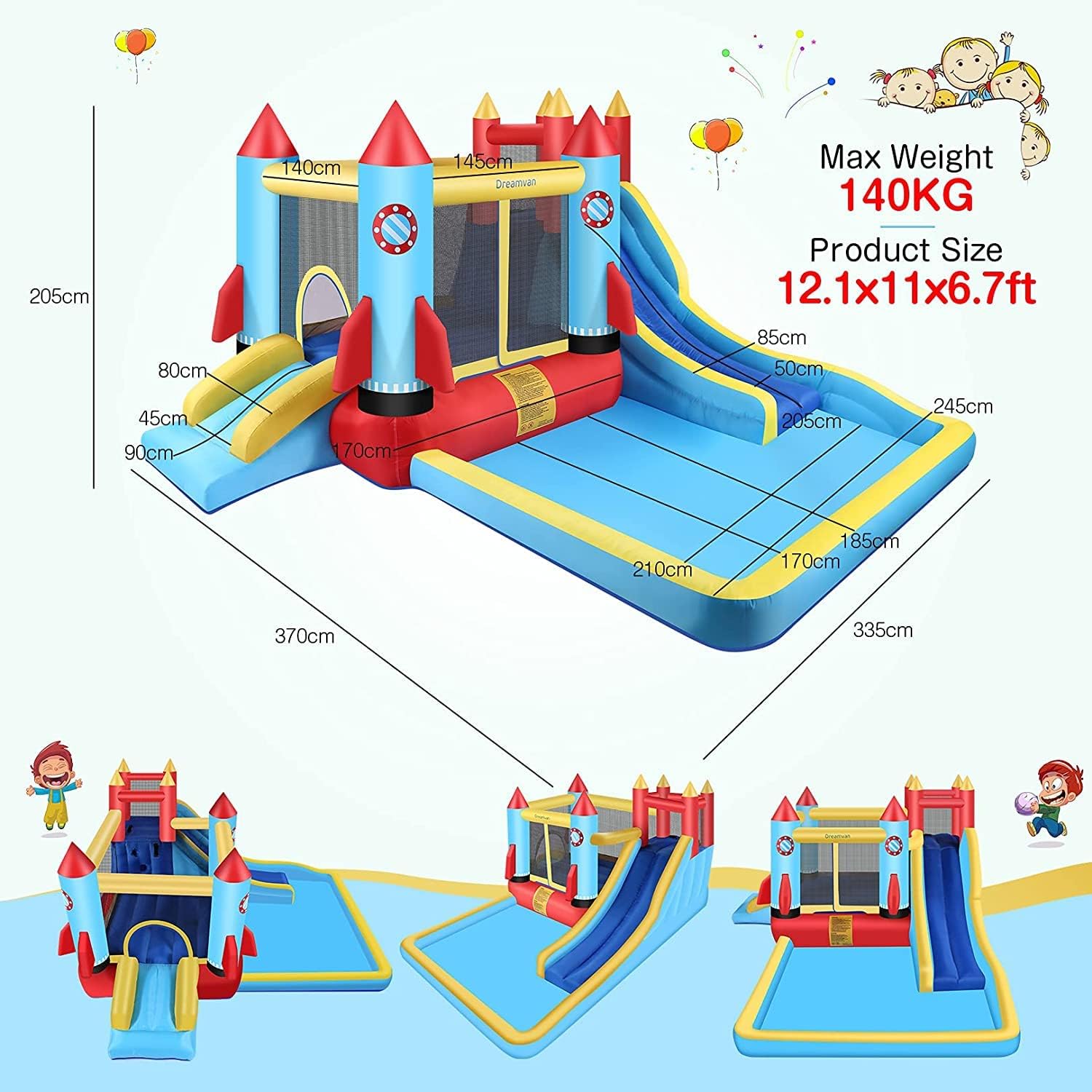 Bounce House,Inflatable Bounce Castle with Blower for Kids 3-12,Outdoor/Indoor Bouncy House Water Park for Backyard with 2 Splash Slides,Climbing Wall,Ball Pit,Jumping Area (146" x 132" x 81")