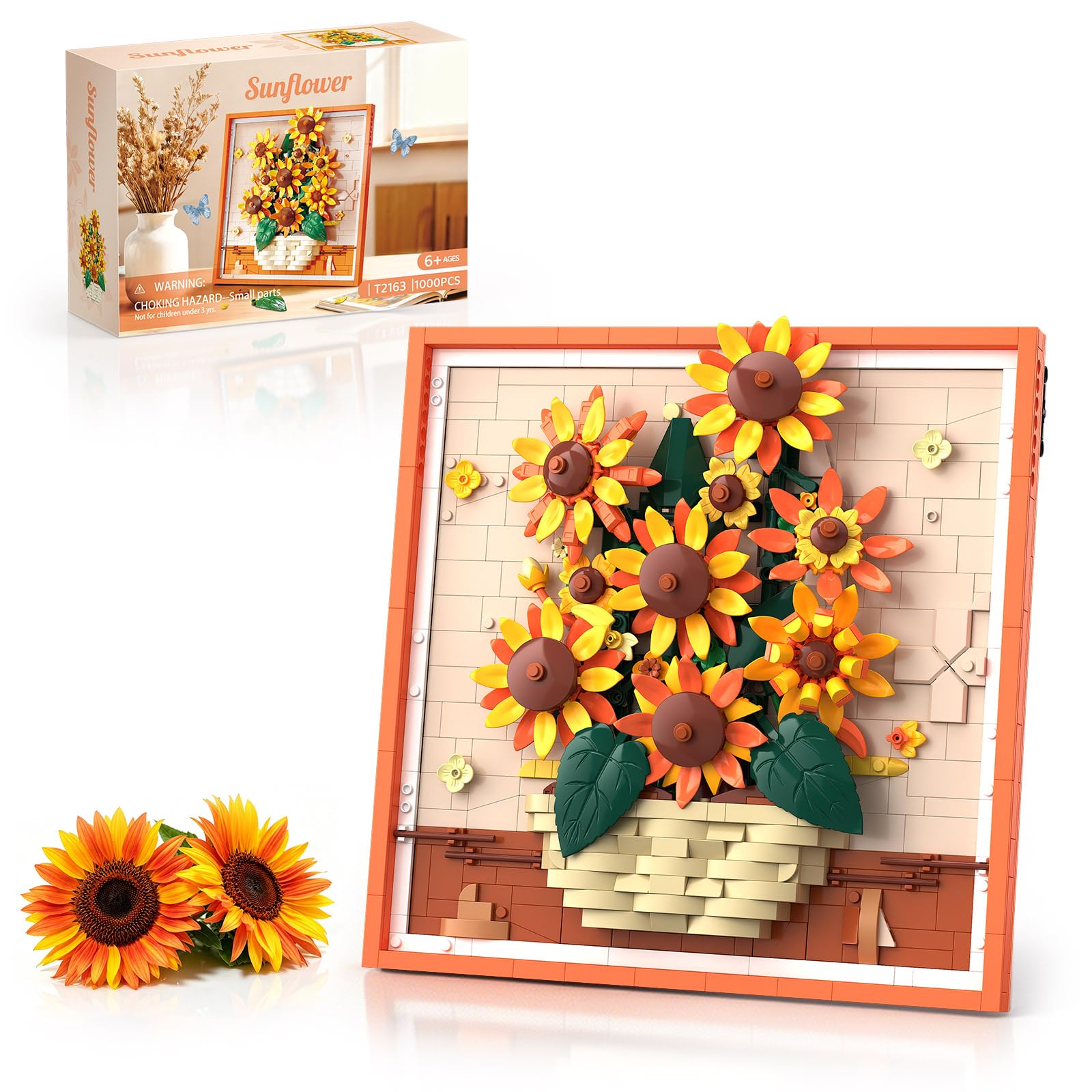 1000PCS 3D Sunflower Building Kit, Wall Hanging & Desktop Decor Gift, 6+