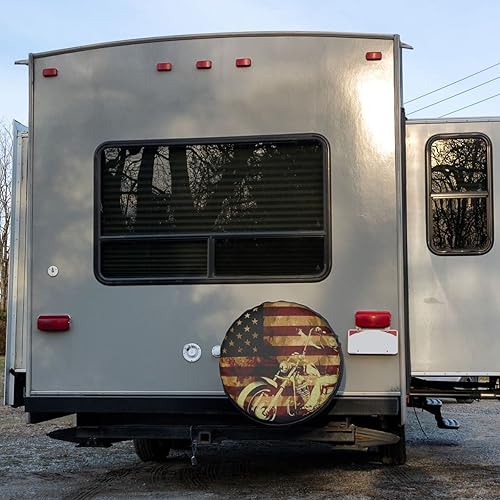 Miniatura 6 de Foruidea Cubierta de neumático de repuesto con bandera estadounidense de calavera para motocicleta, a prueba de polvo, para remolque, RV, SUV y