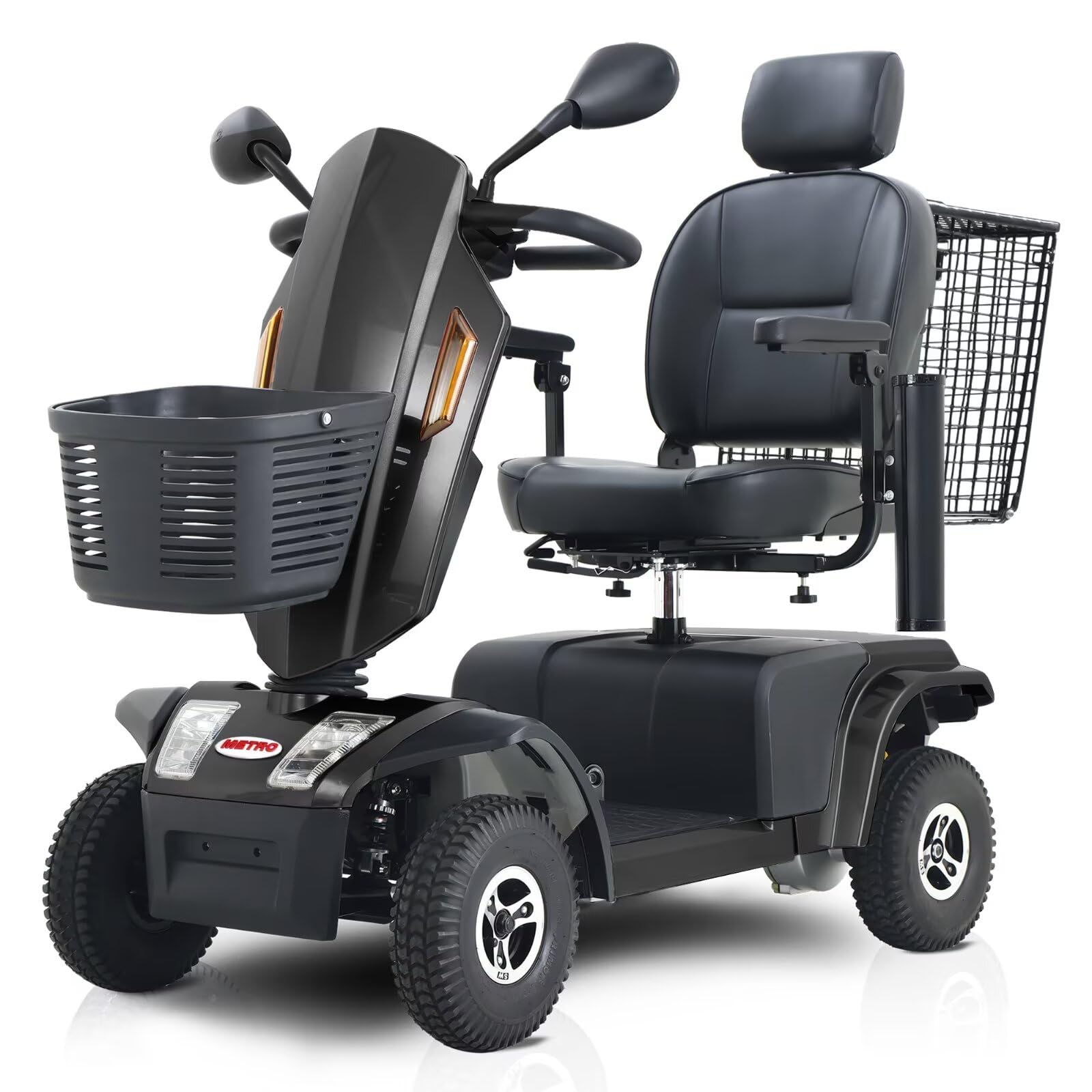 4 Wheel Mobility Scooter 500lbs Capacity- Electric Motorized Scooter for Elderly Powered Wheelchair Device for Travel, Adults, 25 Miles Long Range Power w/Charger and Basket Included-Black