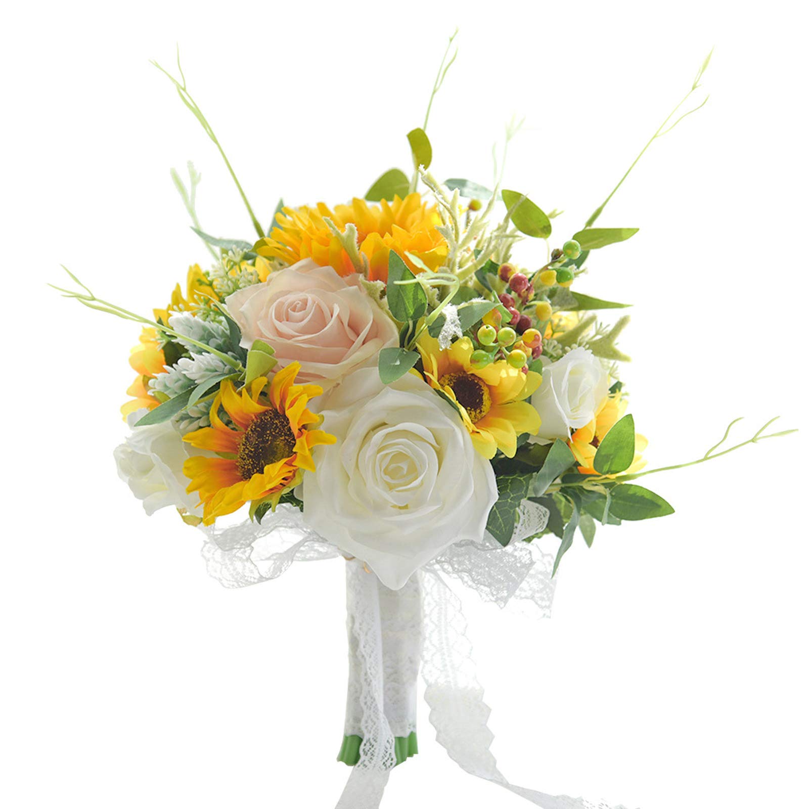 NEOITY Wedding Sunflower Bridal Bouquets, Silk Sunflowers Artificial Flowers, Bride Holding Simulation Flowers Bouquets for Wedding Party Photography(yellow)