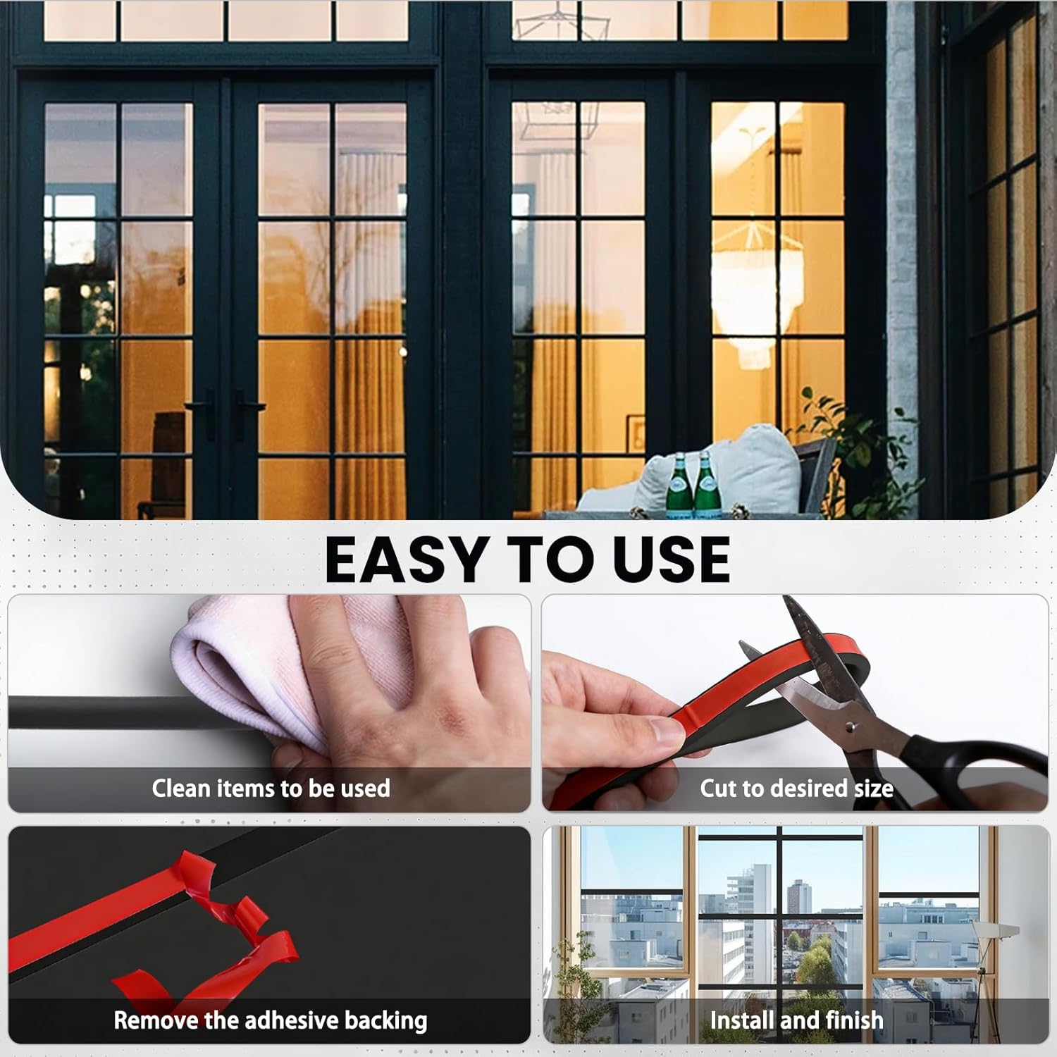 32.8Ft Window Grid Inserts Self Adhesive Garage Door Window Inserts Flexible Peel and Stick Trim Molding for Windows Door Frames Borders Tiles Home Decoration (Black) (Black)