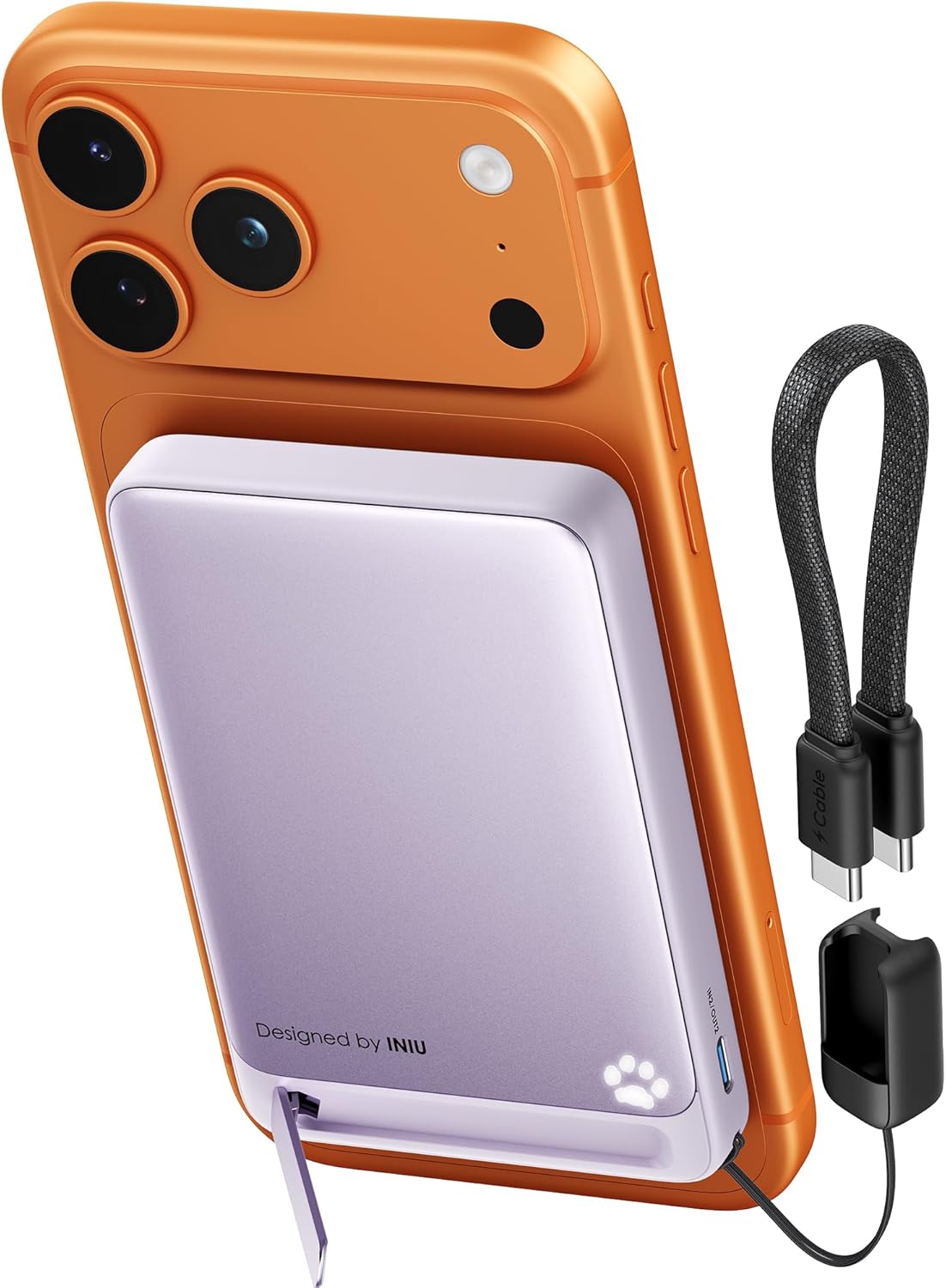 INIU Magnetic Portable Charger, Ultra Slim Qi2 Certified 10000mAh 45W Fast Charging Power Bank, Wireless Battery Pack with Foldable Stand, Phone Charger Only for iPhone 16/15/14/13/12 Series, Purple