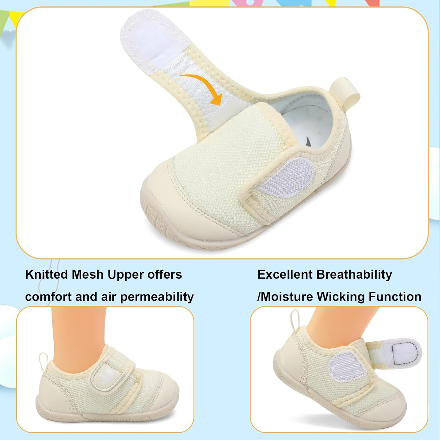 FEETCITY Baby First Walking Shoes Boys Girls Infant Sneakers Crib Shoes Breathable Lightweight Slip On Shoes 18-24 Months Infant Beige