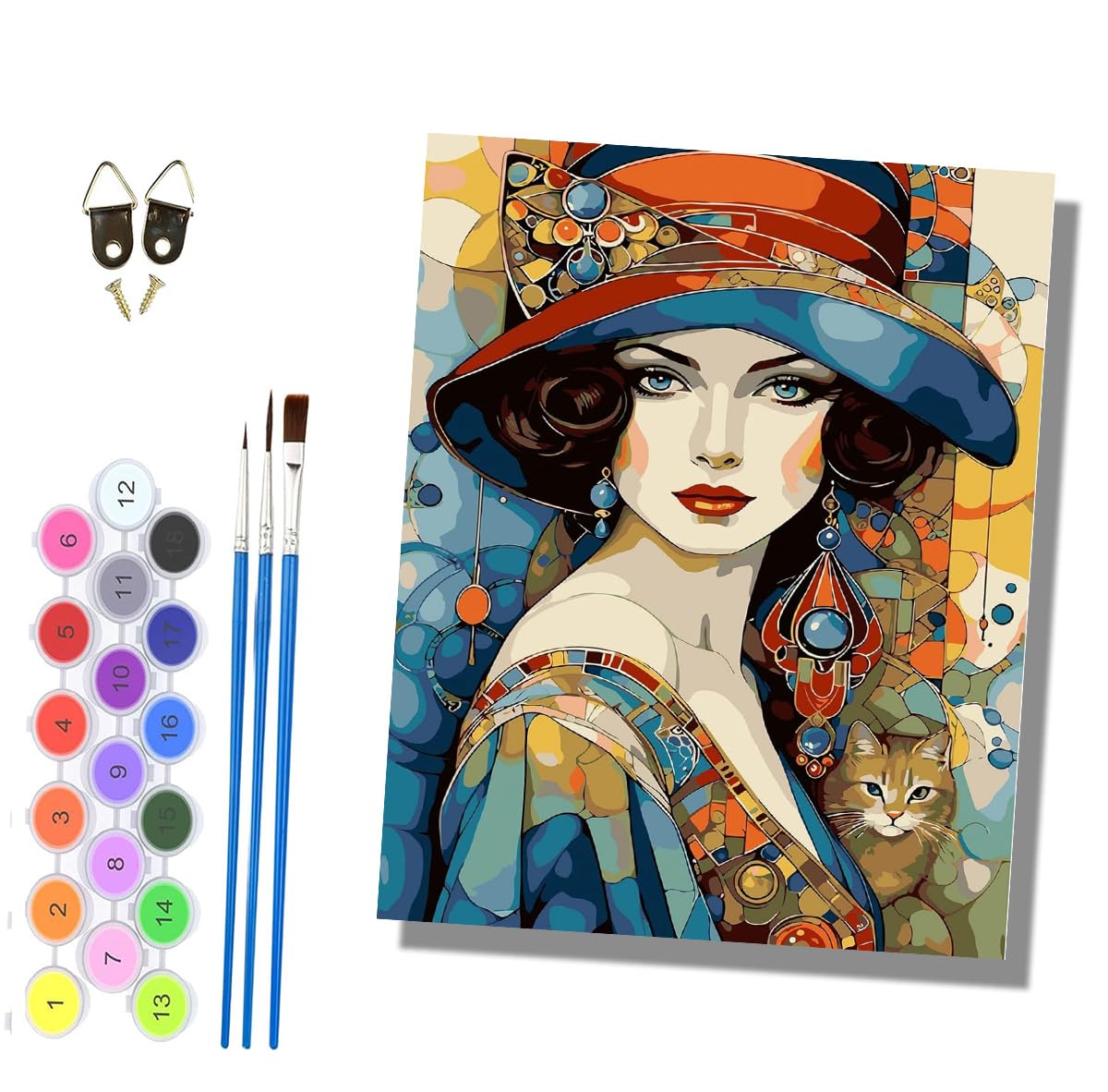 HONGPZH Paint by Numbers for Adults and Beginner Painting by Number Kits On Canvas Without Frame Painting Acrylic Paints Home Wall Decor 40x50cm/16x20in Woman and cat