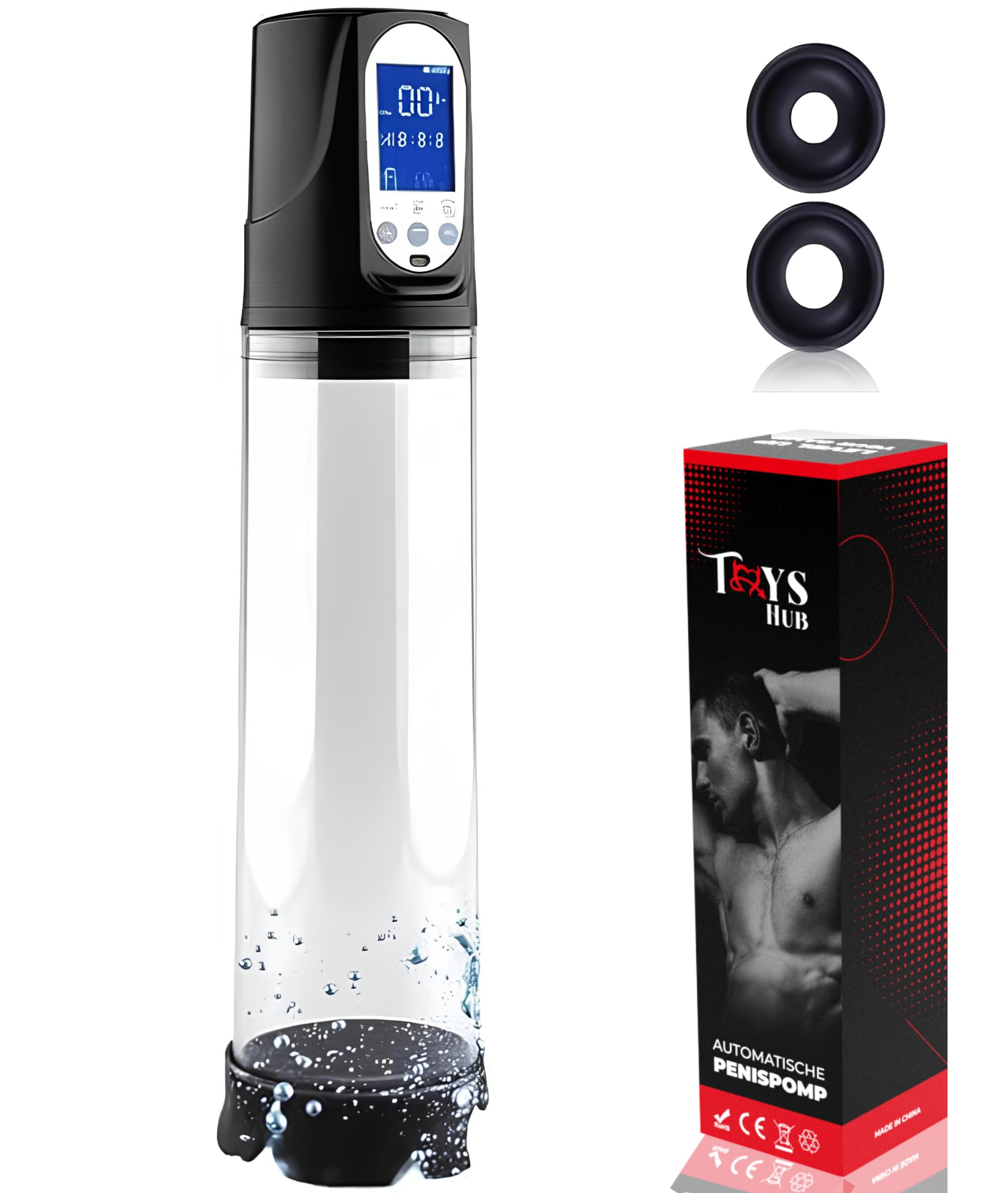 Pompa Peniena Elettrica Automatica con Display LED | 2 Anelli in Silicone | Ricaricabile USB | Impermeabile | Stimolatore e Amplificatore Maschile
