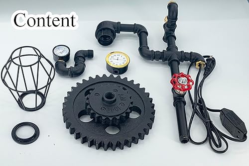 Miniatura 4 de Steam Punk Lamp with Clock&Pressure Gauge, Dimmable Loft Style Industrial Vintage Antique Style Light, Iron Piping Aged Rustic Metal Desk Lamp,
