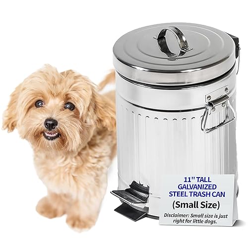 Miniatura 7 de Pet Fit For Life Cubo de basura para perros al aire libre, cubo de acero galvanizado de 16 pulgadas de alto con elevación de tapa y forro interior