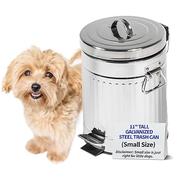 Pet Fit For Life - Steel Trash Can with Lid, Steel Galvanized Trash Can, Step Foot Pedal, Plastic Inner Lining, Liner Bags, Weather-Resistant Outdoor Bin for Yard, 11" Tall, 5L/1.3 Gallons - Small