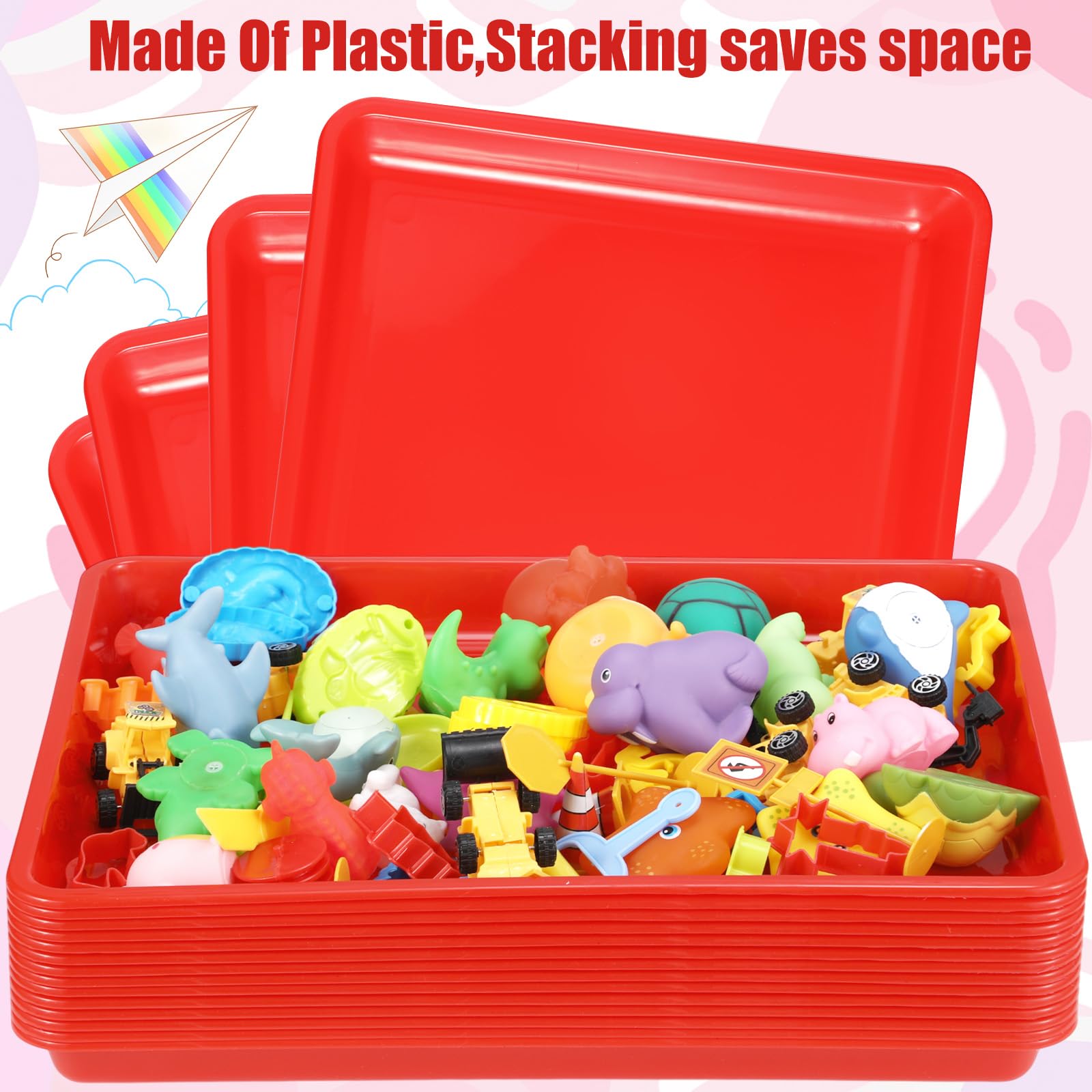 Maitys 15 bandejas planas de plástico de 16.1 x 11.8 pulgadas, bandeja de papel de almacenamiento sensorial, apilables, para oficina, hogar, organizador, suministros de manualidades (rojo)