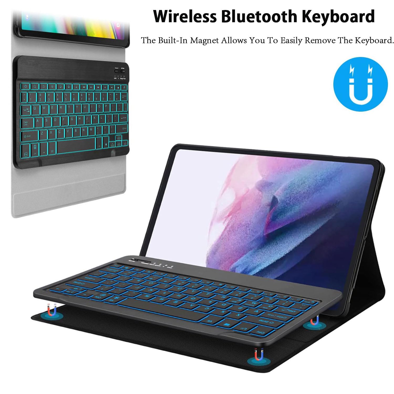 Étui avec Clavier Rétroéclairé pour Microsoft Surface Pro 8 13" Version 2021 Tablette, Clavier Bluetooth sans Fil Amovible Rétroéclairé 7 Couleurs, Étui Ultra Fin Et Léger avec Support