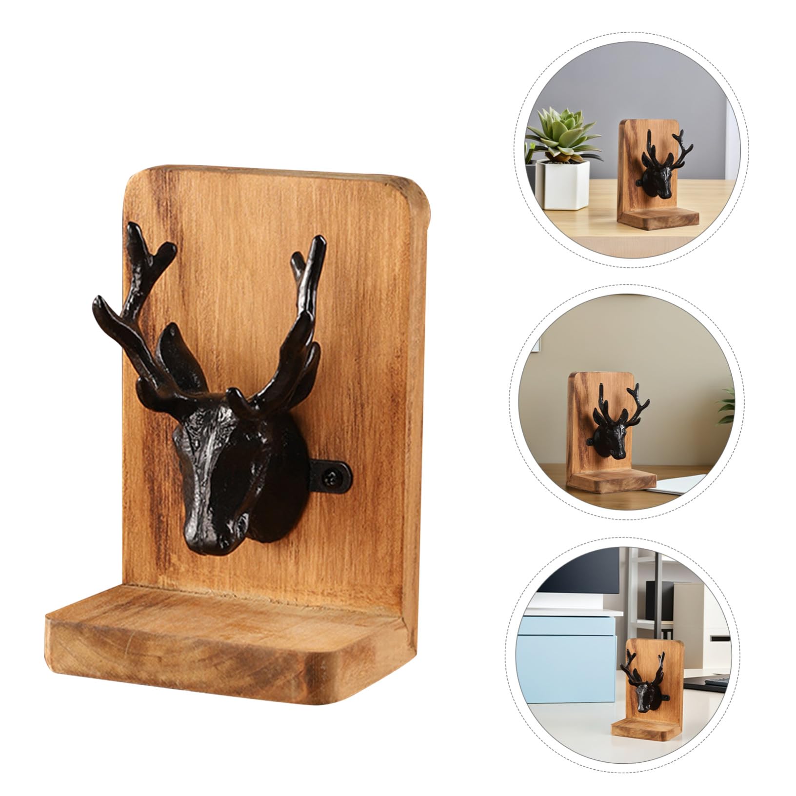 Sujetalibros De Estilo Nórdico para Escritorio Sujetalibros De Madera Forma De Ciervo Organizador De Libros para Estanterías para Decoración De Oficina y Hogar